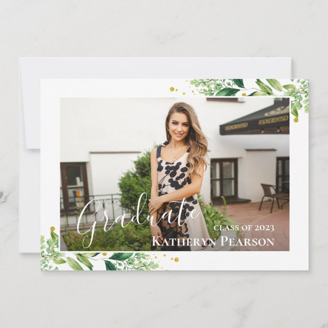 Convites Greenery Wreath Dourado Marinho Azul 2 Graduação d (Verso)