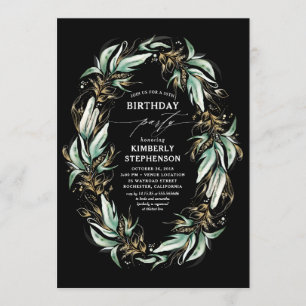 Convites Greenery Wreath Elegant Modern Black Birthday
