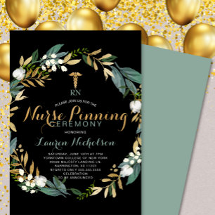 Convites Greenery Wreath Enfermeira Pinning Ceremony Convit