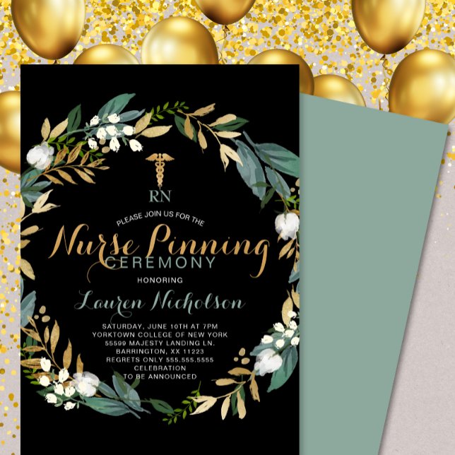 Convites Greenery Wreath Enfermeira Pinning Ceremony Convit (Criador carregado)