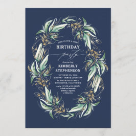 Convites Greenery Wreath Marinho Azul Elegante Aniversário