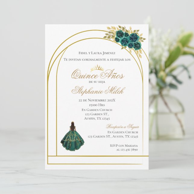 Convites Greengery Floral Mexican Quinceanera Invitation (Em pé/Frente)