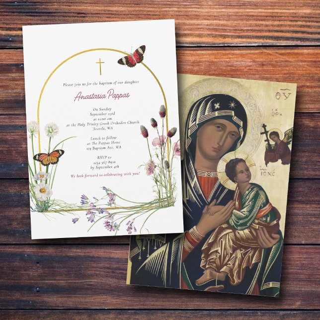 Convites Grego Ortodoxo Christening Baptism Girl Wildflower (Greek Orthodox Christening Baptism Girl Wildflower Invitation)