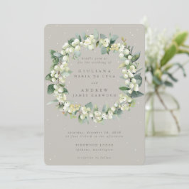 Convites Greige Snowberry+Eucalyptus Wreath Casamento no in