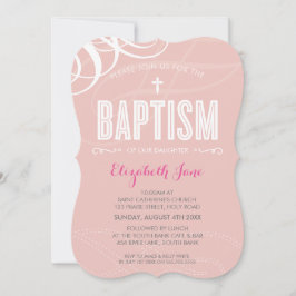Convites Grelha branca design MODERNA BAPTISM elegante rosa