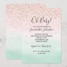 Convites Grelha Brilhante Brilhante Rosa Mint Confetti Dour