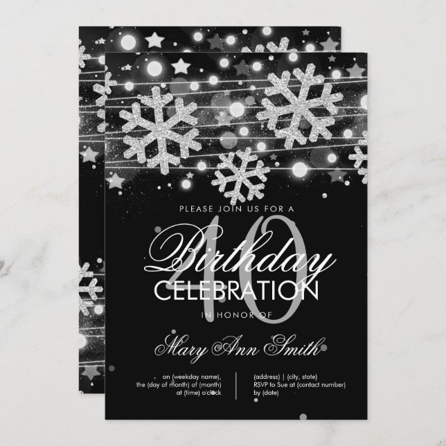 Convites Grelha De aniversário de 40 anos De Inverno De Sil (Frente/Verso)