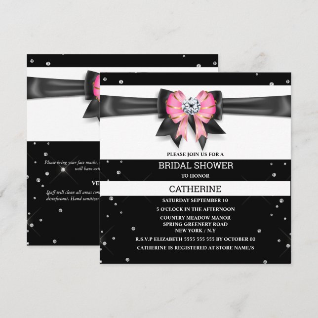 Convites Grelha de arco brilhante de faixa branca preta (Frente/Verso)