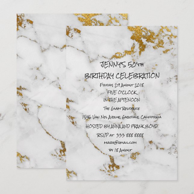 Convites Grelha de mármore com escovas de Festa de aniversá (Frente/Verso)