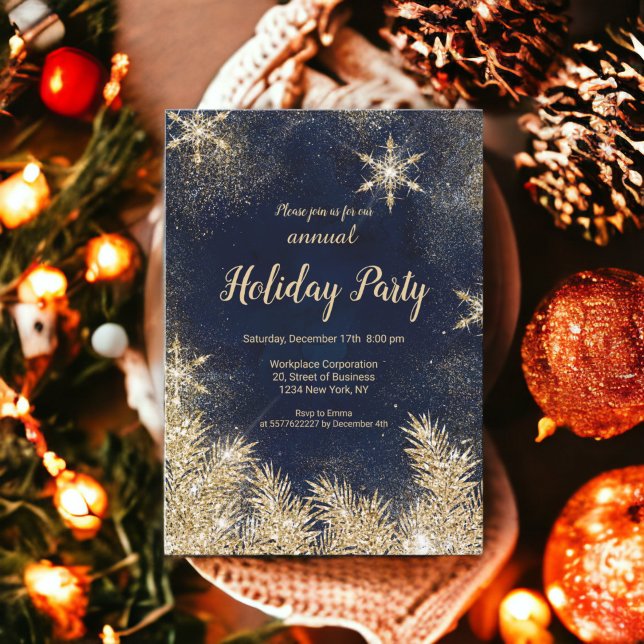 Convites Grelha de ouro quente neve Férias de Natal (Chic gold glitter snow Christmas corporate holiday Invitation)