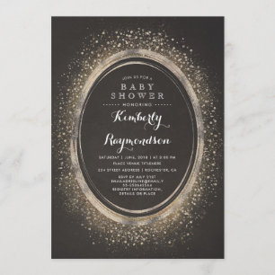 Convites Grelha Dourada de brilho  Chá de fraldas Elegant 