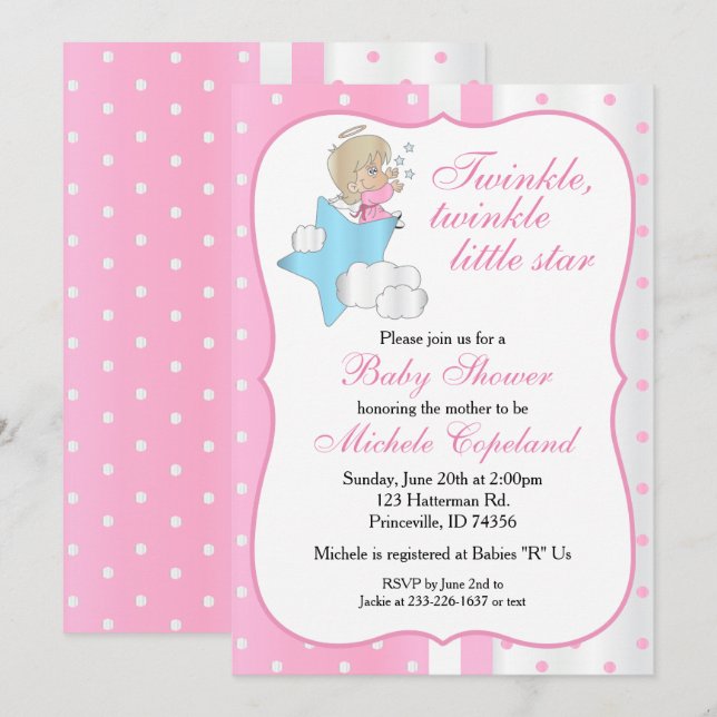 Convites Grelha, Grelha Pequena Estrela - Menina (Frente/Verso)
