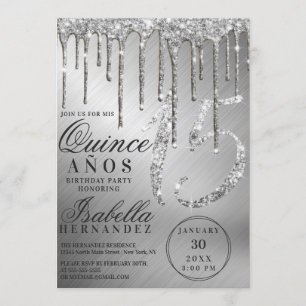 Convites Grelha Silver Glitter Metálico Cola Quinceañera