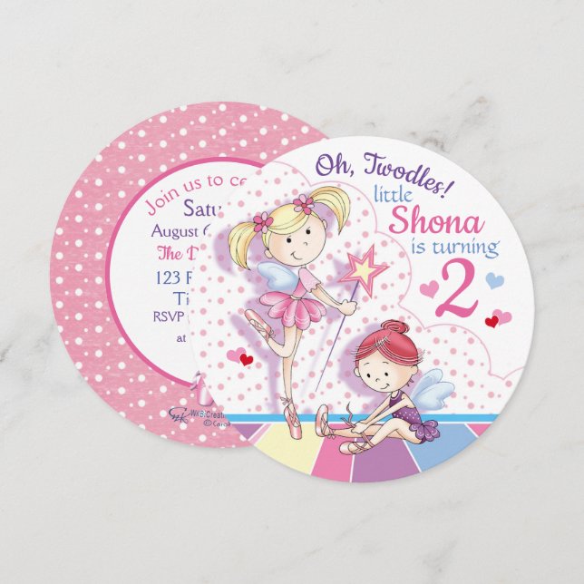 Convites Grelhas, Balés Bonitas, 2 Anos (Frente/Verso)