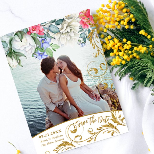 Convites Grelhas De Glitter Douradas Falhas De Botânicos Sa (Criador carregado)