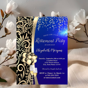 Convites Grelhas Douradas, Altos Cores,Aposentação Azul