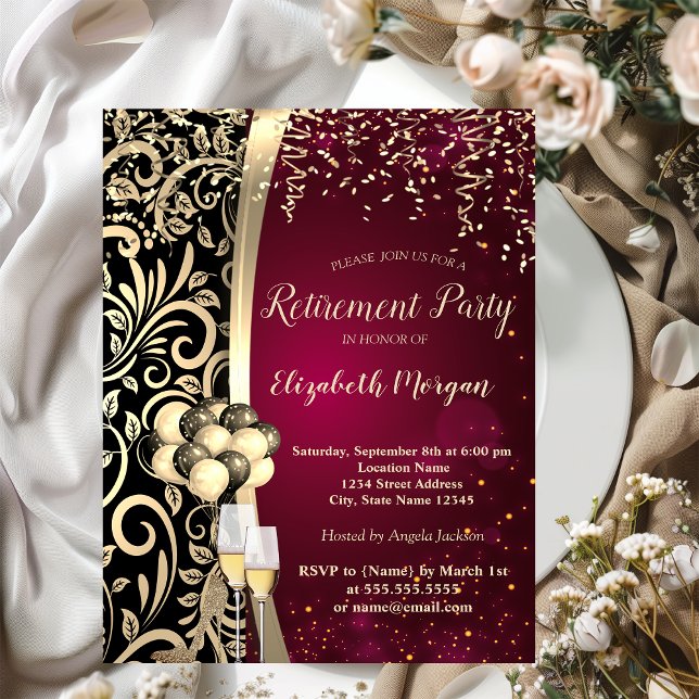 Convites Grelhas Douradas, Altos Cores,Aposentação Vermelha (Criador carregado)