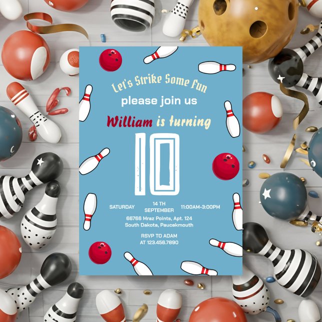 Convites Greve de Boliches esportivas azuis legal 10º Anive (Criador carregado)