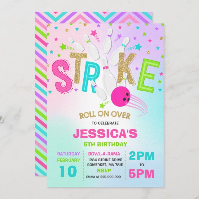 Convites Greve de Festa de aniversário de Boliches de Convi (Frente/Verso)