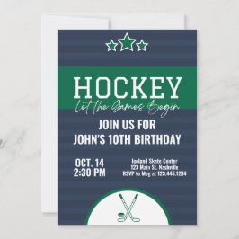 Convites Greve Verde Azul de Birthday Hockey