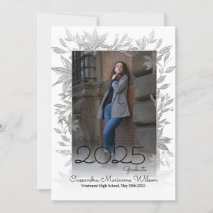 Convites Grey Botanical Photo Graduation Announcement