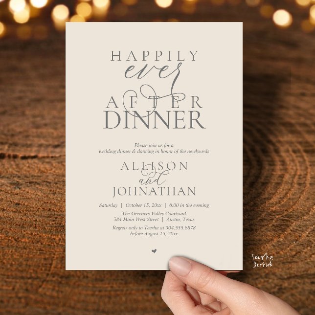 Convites Grey Cream Happily Ever After Dinner Wedding (Cream Grey Happily Ever After Dinner Modern Script Wedding Invitation Card)