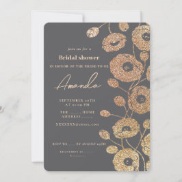 Convites Grey Glitter-Like Poppy Flower Invitation