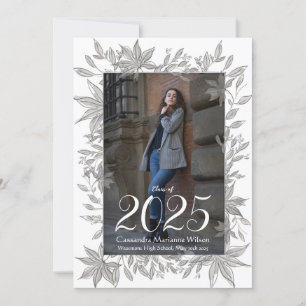 Convites Grey Leaves Photo Graduation Announcement
