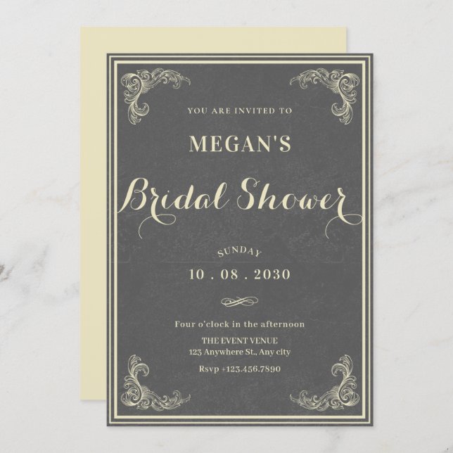 Convites Grey vintage elegant baby shower  (Frente/Verso)