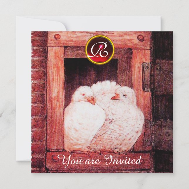 Convites GRIFOS DE NOIVA EM Janela VERMELHA MONOGRAMA DE CA (Frente)