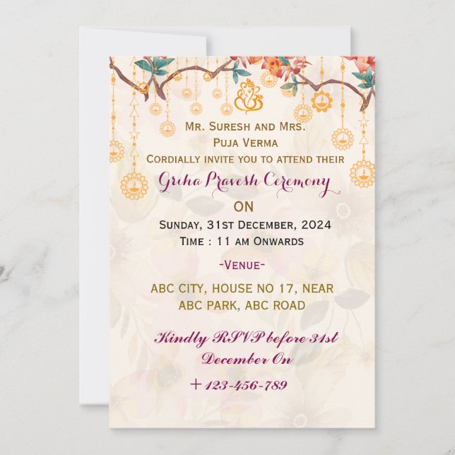 Convites Griha Pravesh (Frente)
