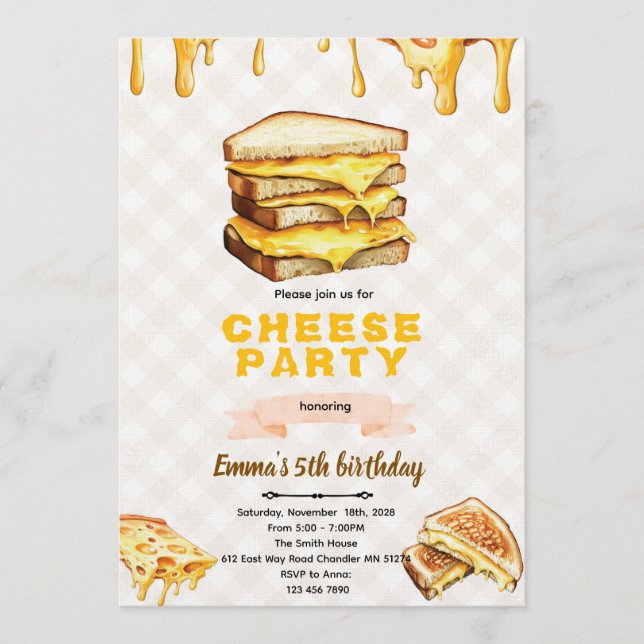 Convites Grilled Cheese Birthday Party Invitation (Frente)