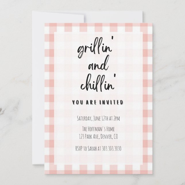 Convites Grillin' e Chillin' Gingham CHURRASCO Invitation (Frente)
