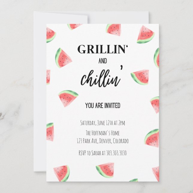 Convites Grillin' e Chillin' Watermelon CHURRASCO Invitatio (Frente)
