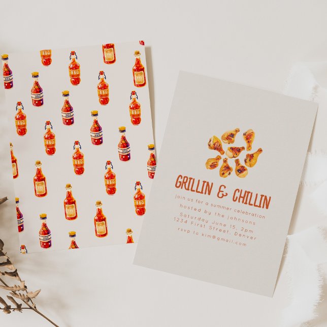 Convites Grillin e CHURRASCO de quintal de Verão para refri (Criador carregado)