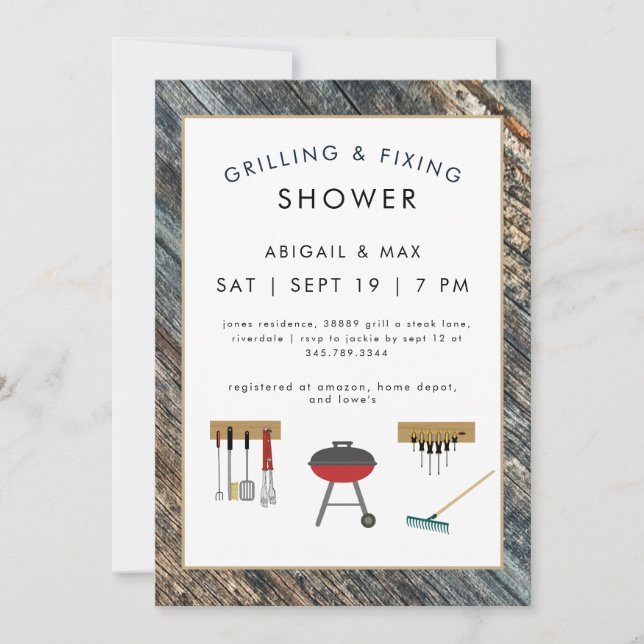Convites Grilling & Fixin Couples Wedding Shower  Invitatio (Frente)
