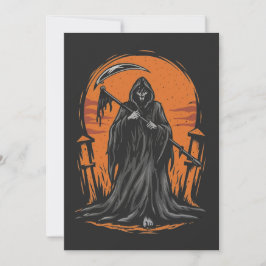 Convites Grim Reaper Cartoon in Sunset Graveyard