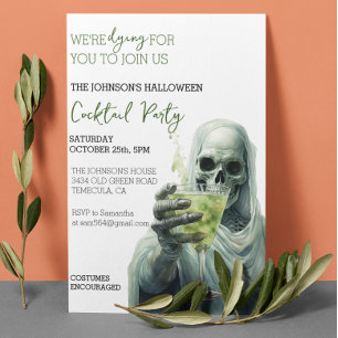 Convites Grim Reaper Cocktail Halloween Party Watercolor
