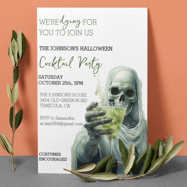 Convites Grim Reaper Cocktail Halloween Party Watercolor (Criador carregado)