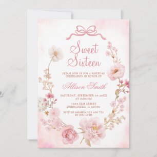 Convites Grinalda de Arco Floral Rosa Menina Sweet Sixteen
