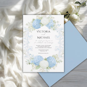 Convites Grinalda de casamento de Hortênsia Azul Branco Ele