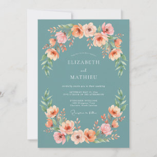 Convites Grinalda de casamento Teal Blush Bloom