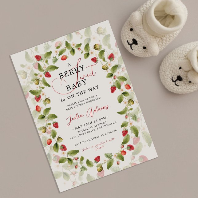Convites Grinalda de Morango Silvestre Doce Vermelho Baby S (Criador carregado)