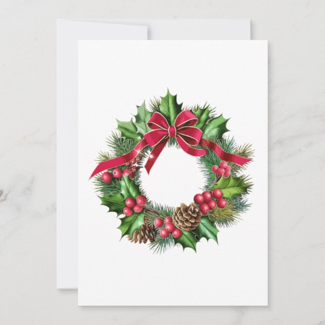 Convites Grinalda de Natal Elegante com Laço Vermelho, Azev (Frente)