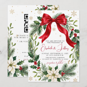 Convites Grinalda de Natal Floral com Laço Vermelho Código