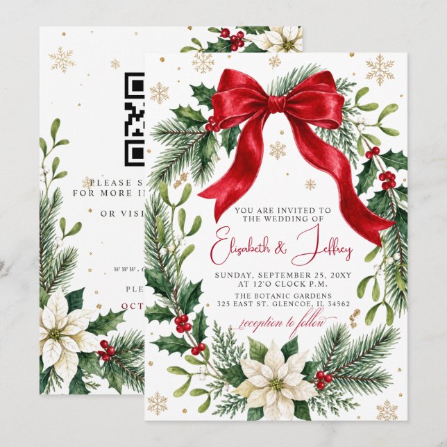 Convites Grinalda de Natal Floral com Laço Vermelho Código  (Frente/Verso)