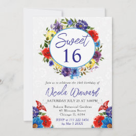 Convites Grinalda de verão em aquarela vermelha e azul Swee