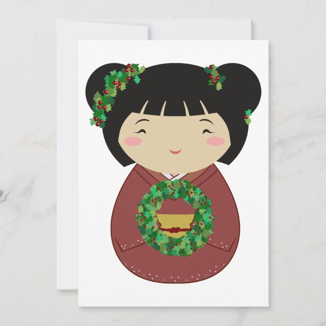 Convites Grinalda do Natal de Kokeshi (Frente)