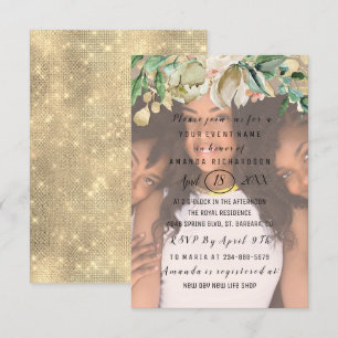 Convites Grinalda Dourado da faísca das flores da foto do
