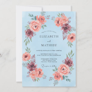 Convites Grinalda Floral Azul Celeste Casamento